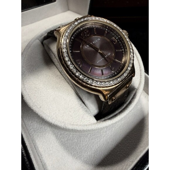 Anne Klein Women’s Quartz Watch Gold Tone Crystal Bezel Leather Strap New Batt main image 10